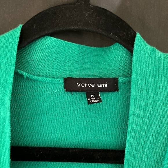 Verve Ami Green Open Front Cardigan Sweater Plus Size 1X Lightweight - Picture 3 of 4